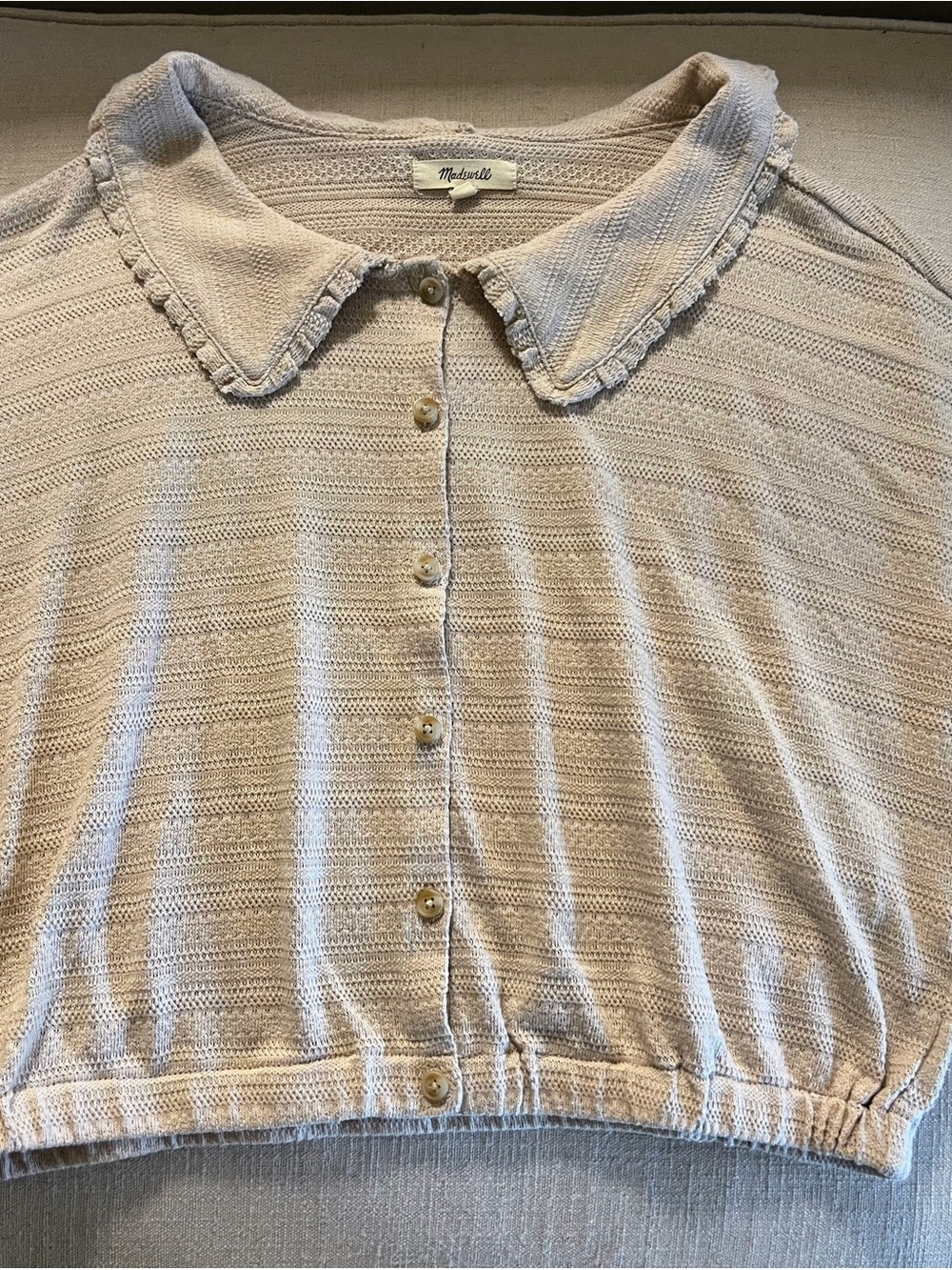 Madewell Light Cream Knit Button-Front Women’s Top with Peter Pan Collar